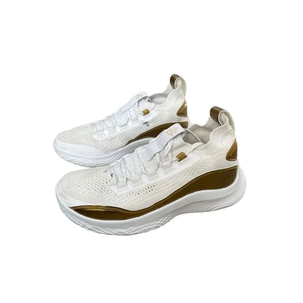 Under Armour Boys Gold Curry 8 Basketball Trainers Sport Sneakers Shoes Size 7Y